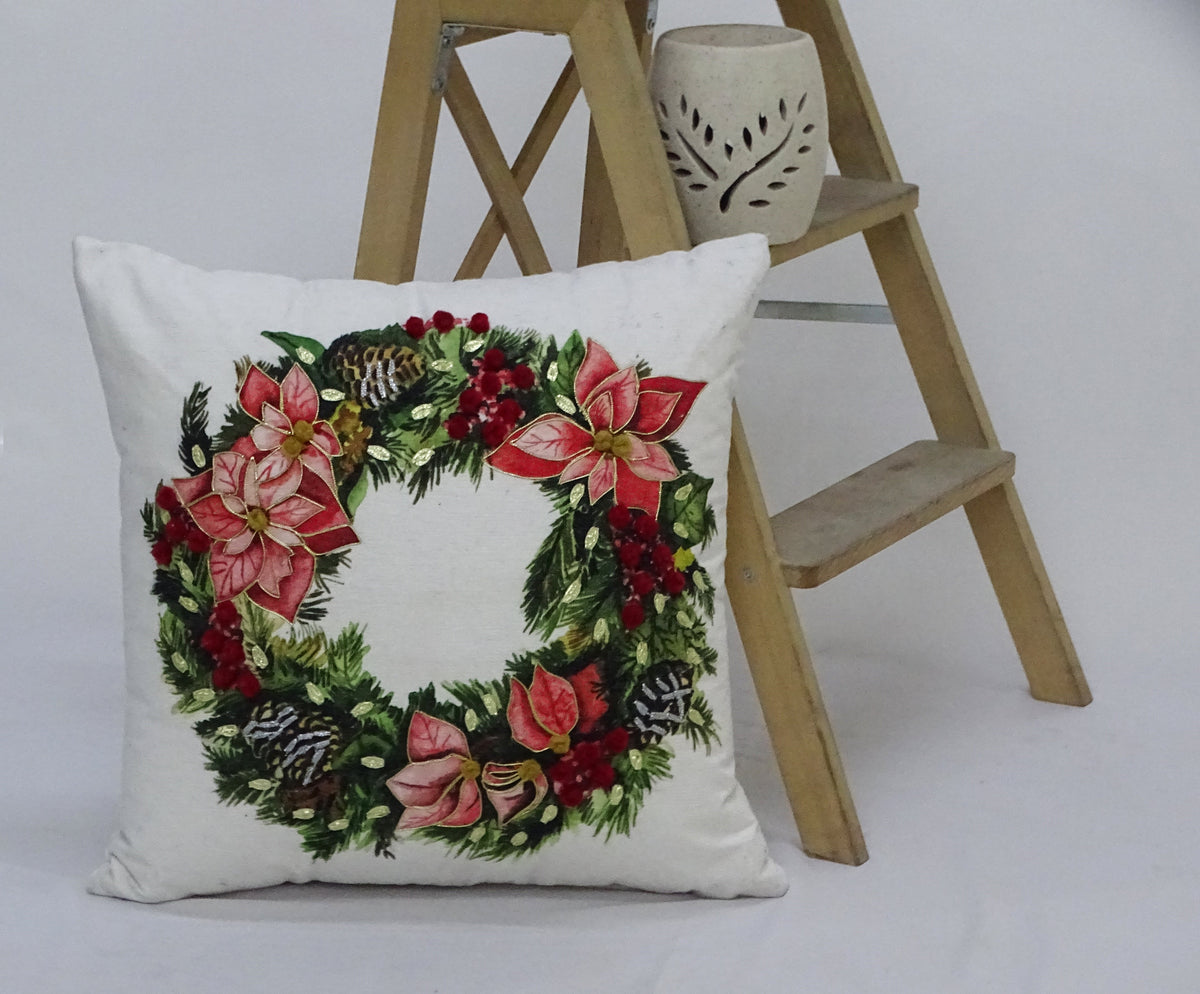 Vibhsa Christmas Wreath Decorative Throw Pillow 20" x 20"