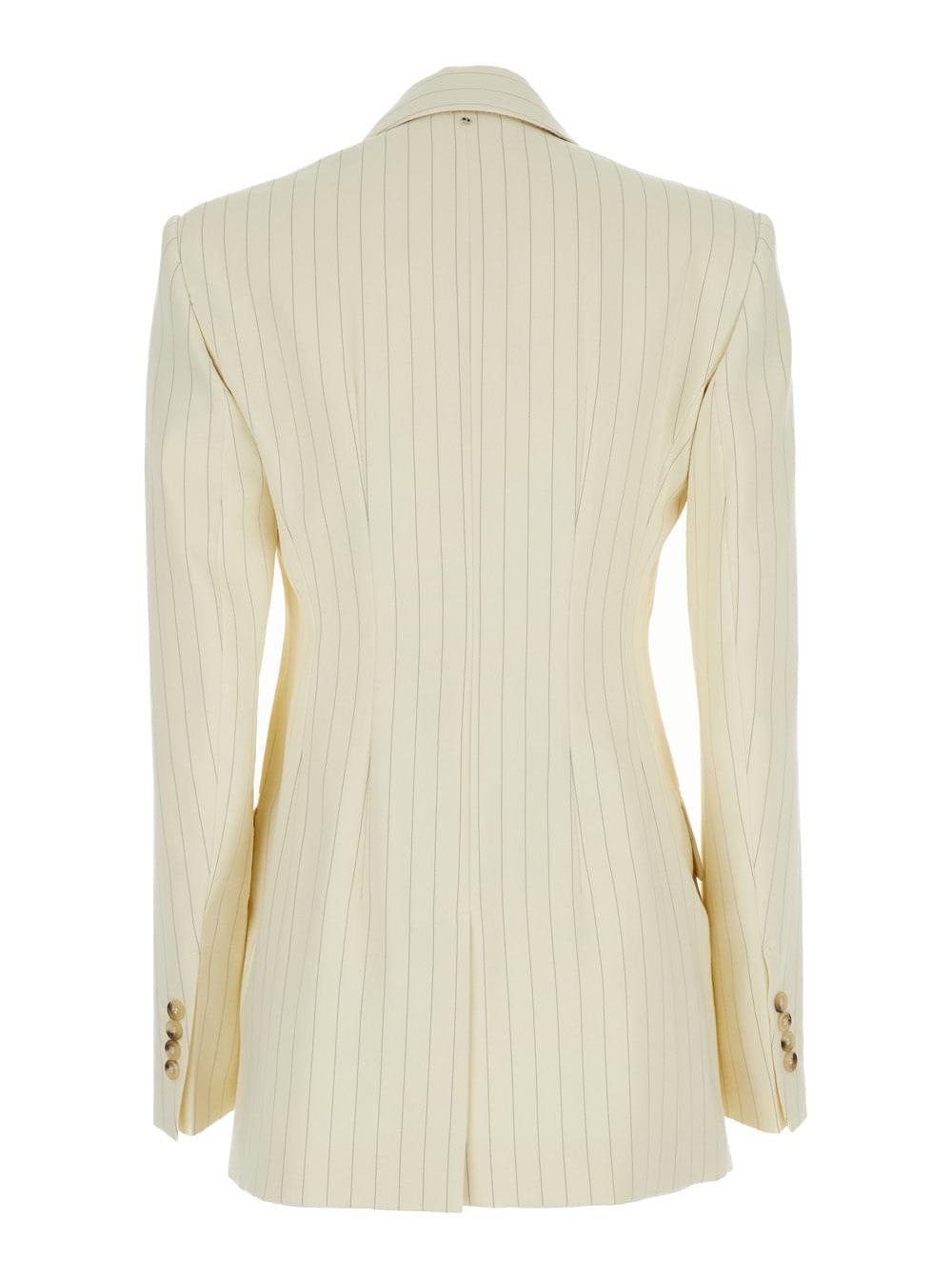 Sportmax Women Cream White Aversa Single-Breasted Striped Blazer In Ramie Woman