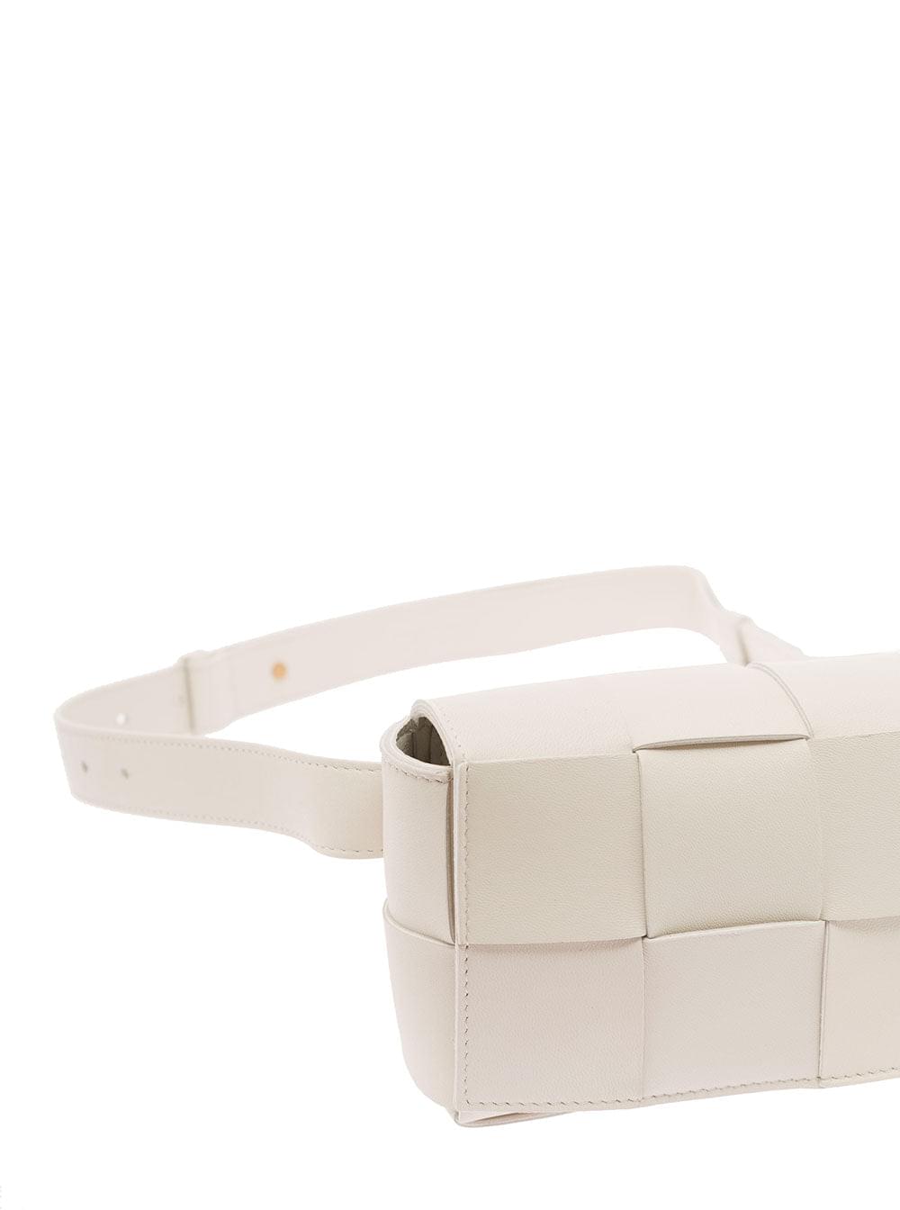 Bottega Veneta Women 'Casettte' Mini White Belt Bag With Intreccio Motif In Smooth Leather Woman