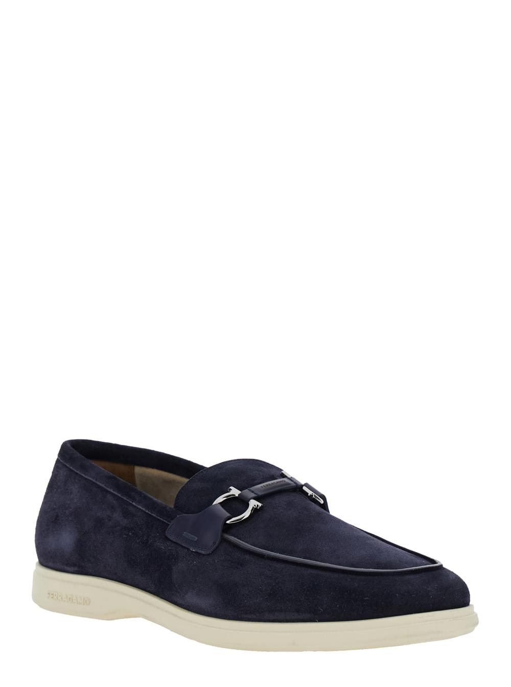 Ferragamo Men 'Cosimo' Blue Loafers With Metallic Hooks On The Front In Suede Man