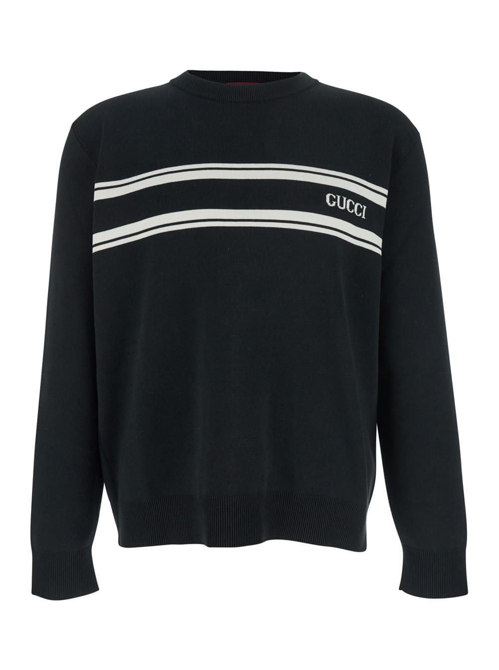 Gucci Men Black Sweater With Logo Lettering On The Front In Wool Man