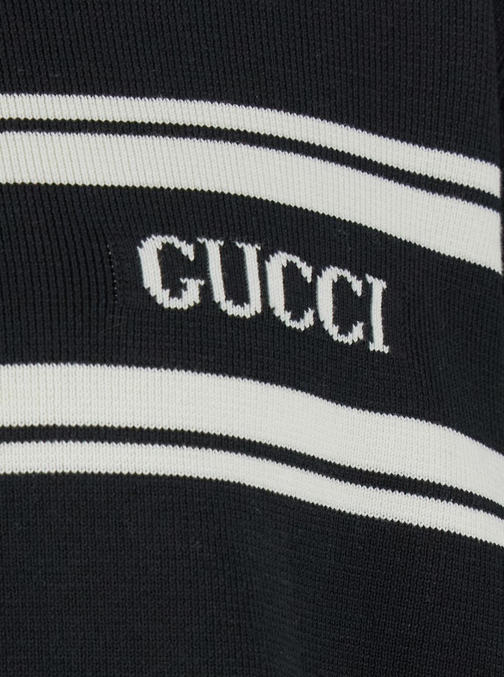 Gucci Men Black Sweater With Logo Lettering On The Front In Wool Man