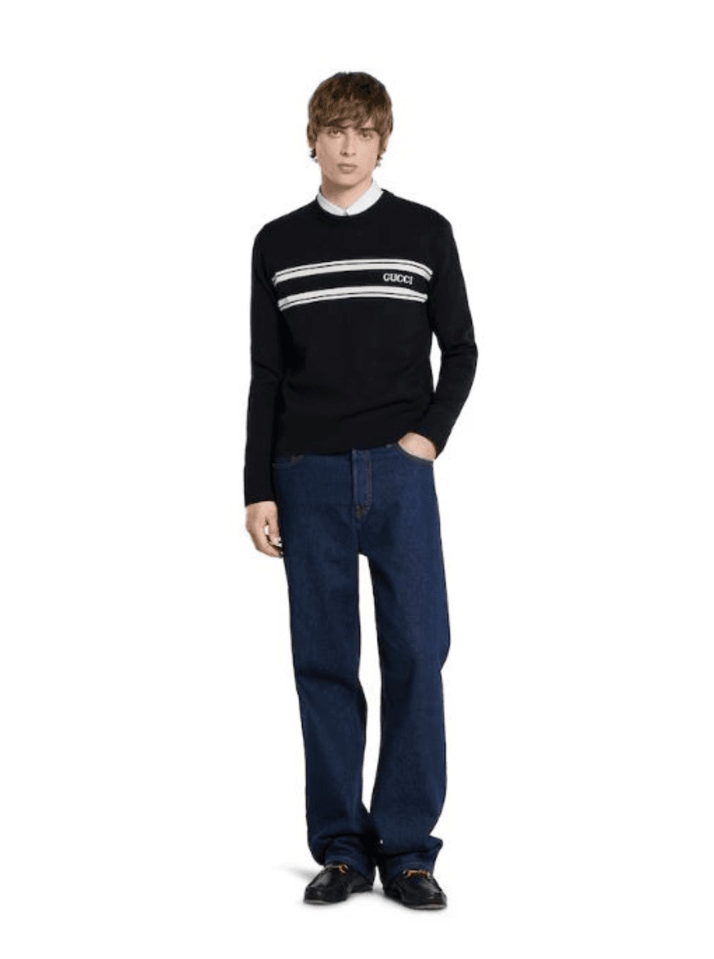 Gucci Men Black Sweater With Logo Lettering On The Front In Wool Man