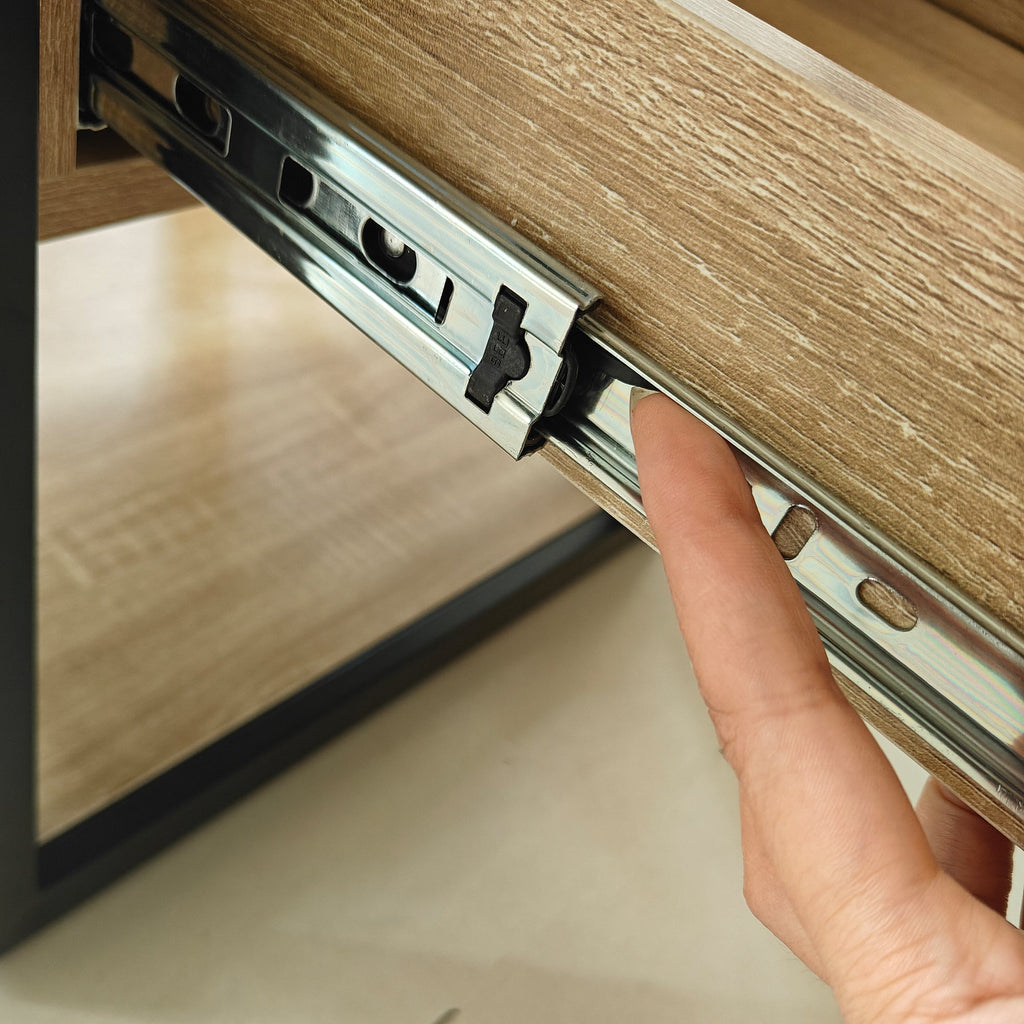 1 Piece Modern End Table with Drawer - Natural Wood & Tempered Glass