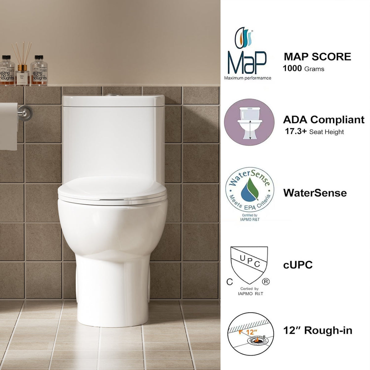 Tornado Flush One-Piece Toilet with Comfort Chair Seat - Gloss White