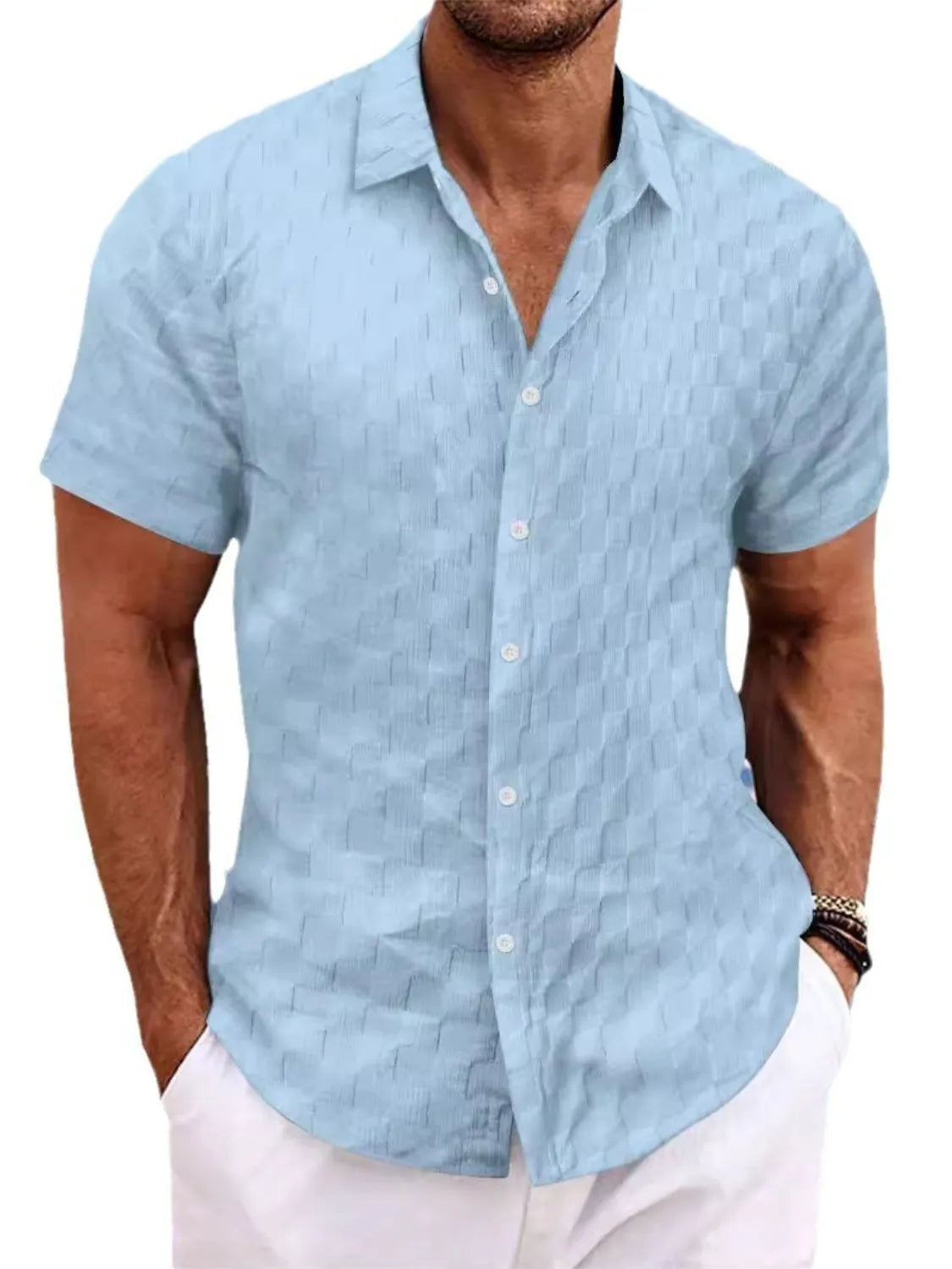 Men's Full Size Button-Up Short Sleeve Shirt