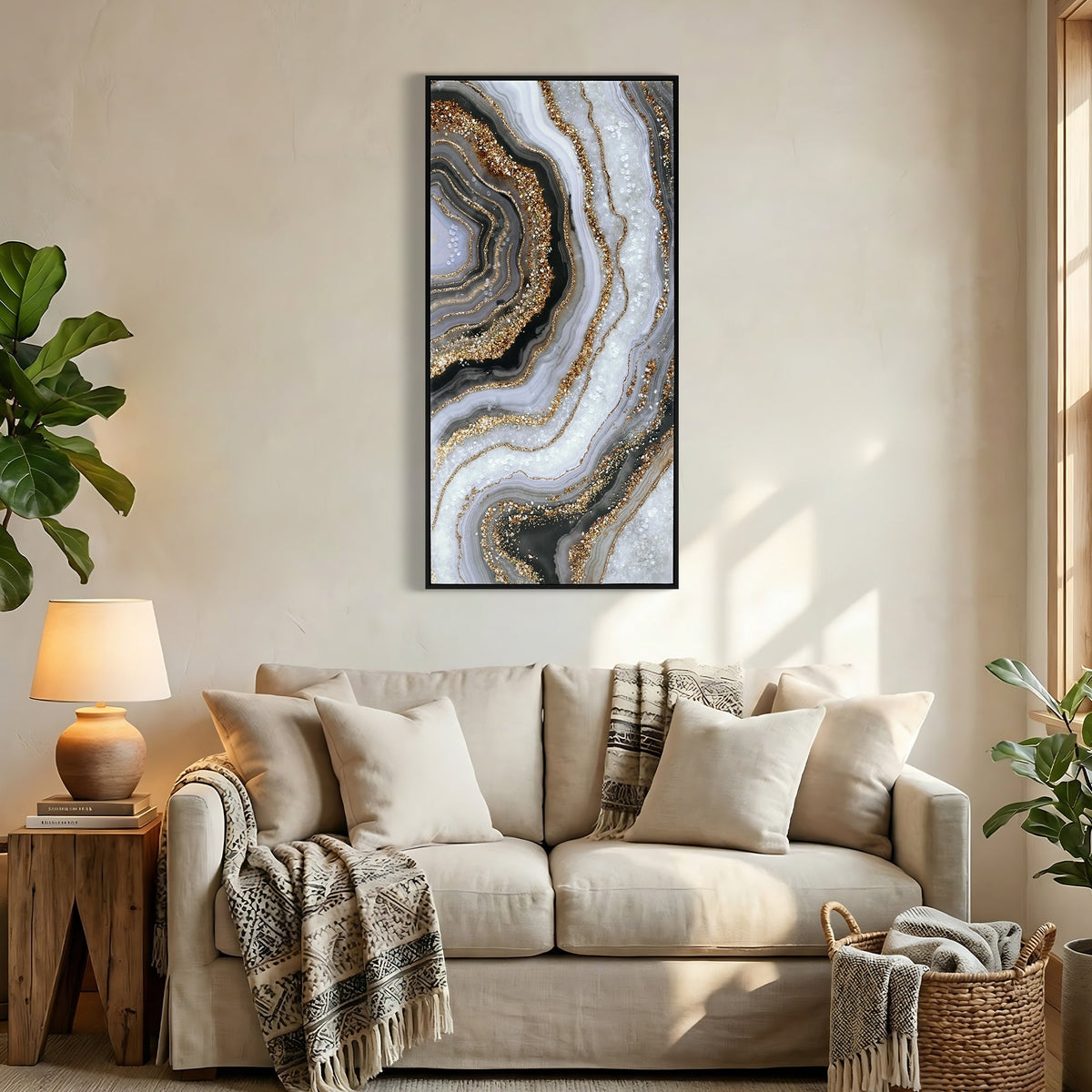 Black, Gray & Gold Canvas Wall Art with Hand-Painted Detailing