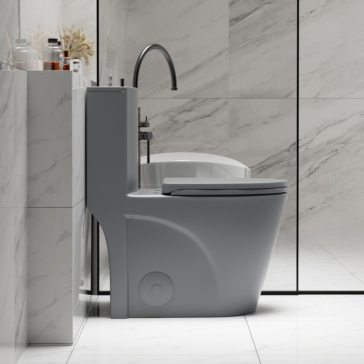 One-Piece Tornado Dual-Flush Toilet with Soft-Close Seat - Gray, Pink or Black
