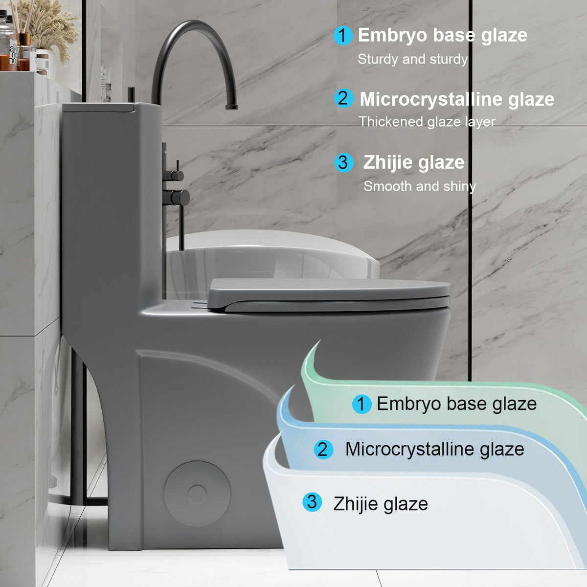 One-Piece Tornado Dual-Flush Toilet with Soft-Close Seat - Gray, Pink or Black