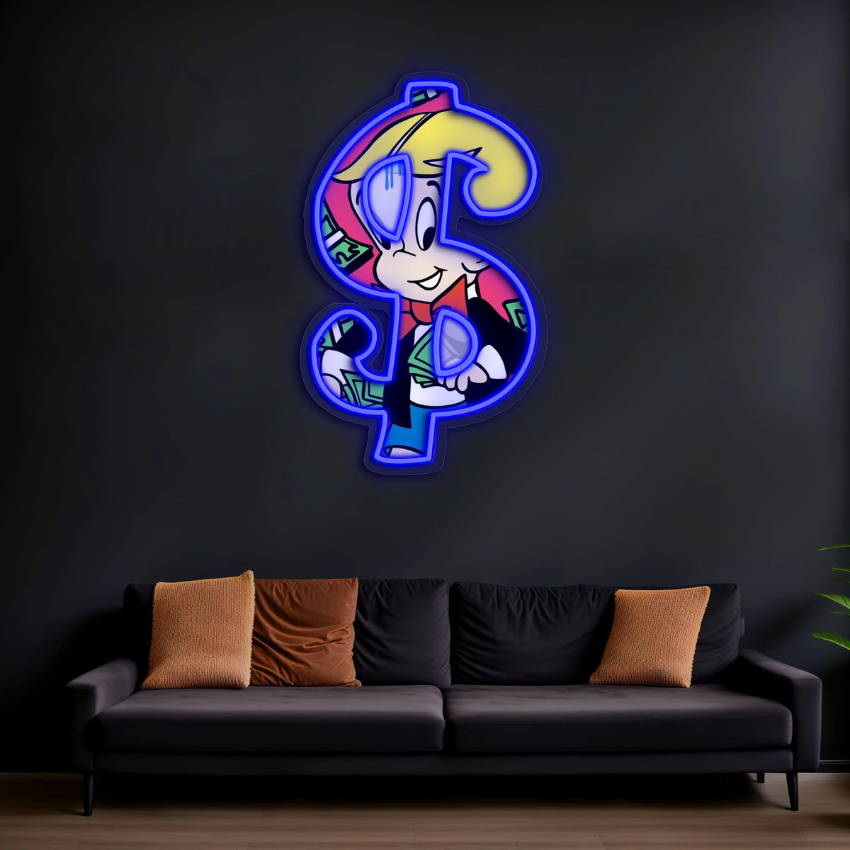 LED Neon Richie Rich Custom Wall Art Sign - Handcrafted Premium Pop Culture Decor