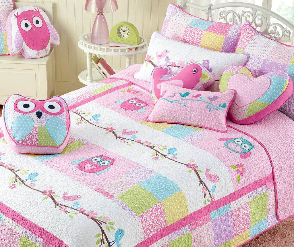 Pink Owl Cute Embroidered Novelty Decor Throw Pillow
