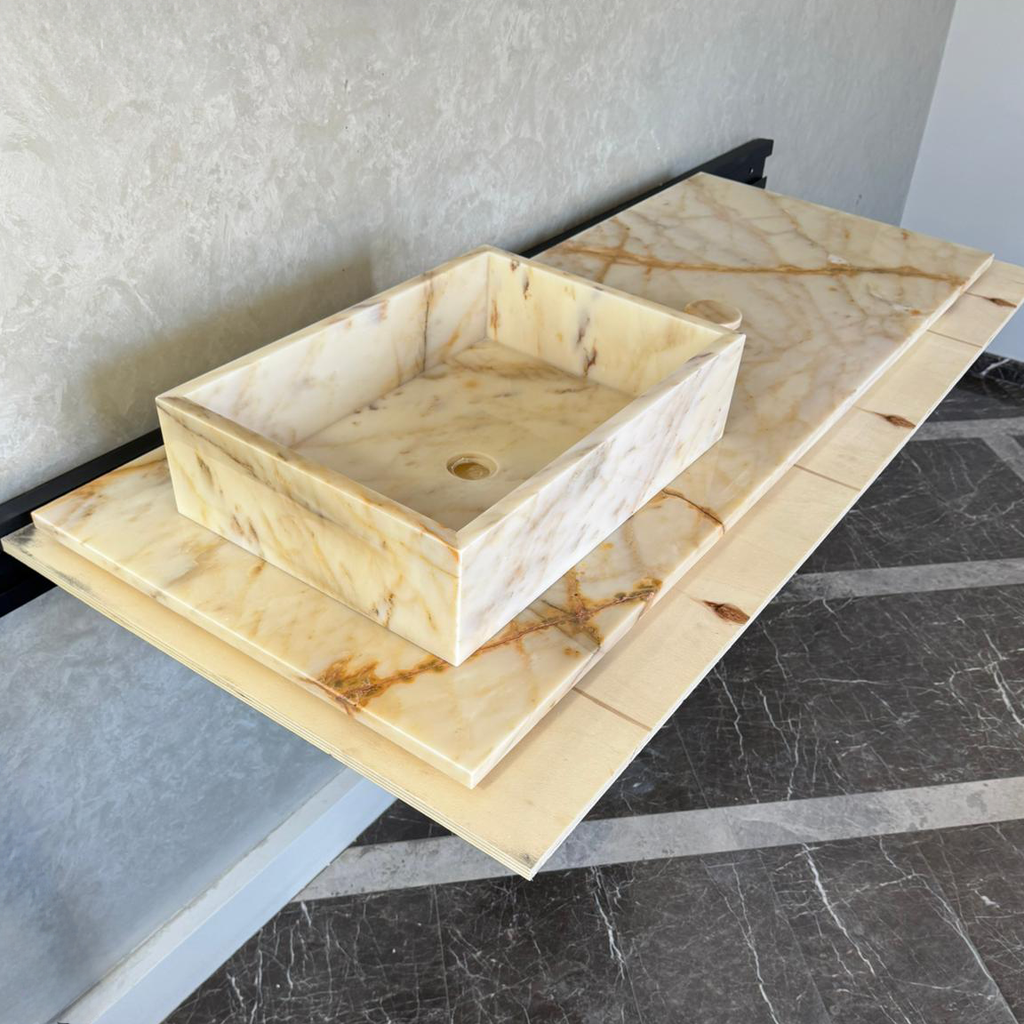 Calacatta Gold Natural Stone Marble Vanity Sink - Handmade Luxury