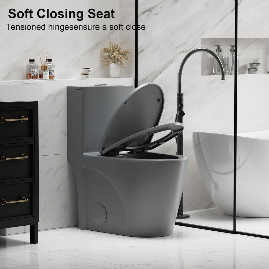 One-Piece Tornado Dual-Flush Toilet with Soft-Close Seat - Gray, Pink or Black