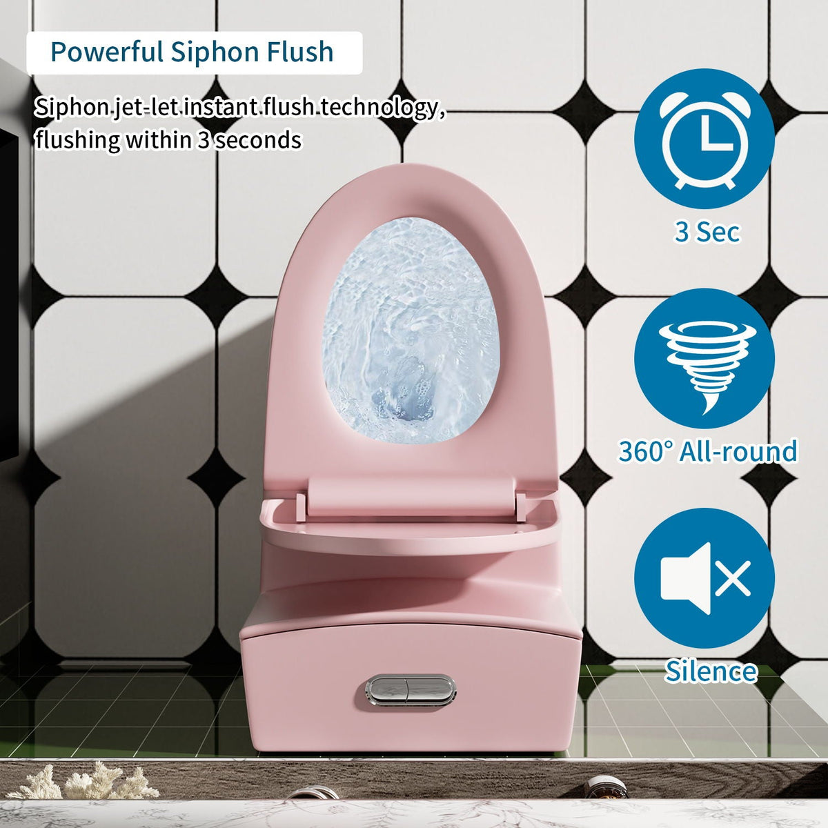 One-Piece Tornado Dual-Flush Toilet with Soft-Close Seat - Gray, Pink or Black