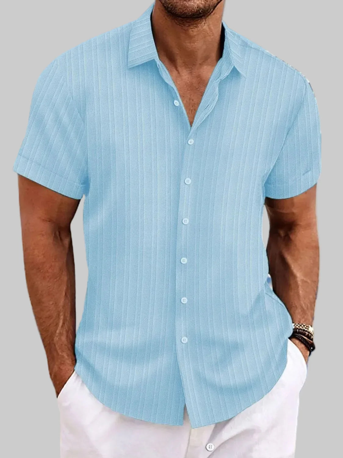 Men's Full Size Button-Up Short Sleeve Shirt