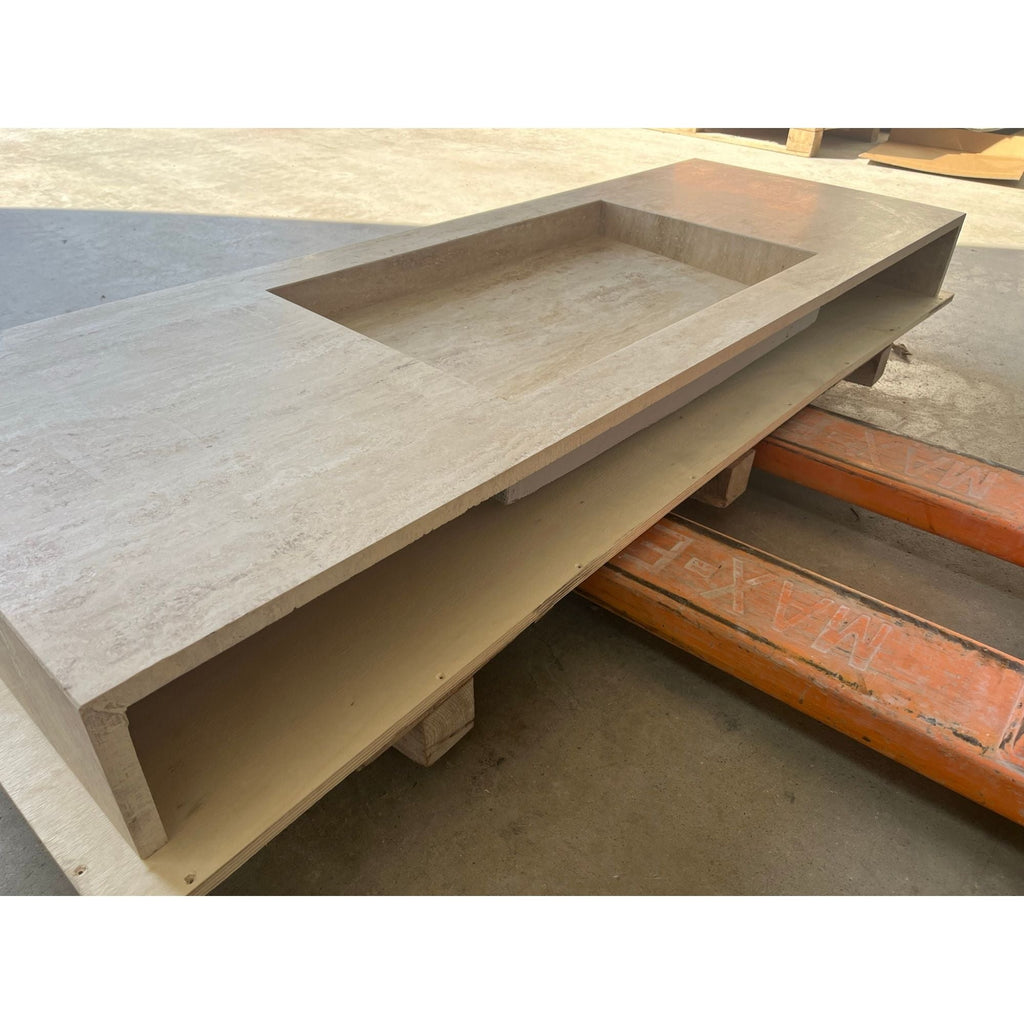 Travertine Sink Warm Beige Handcrafted Natural Stone Custom Design