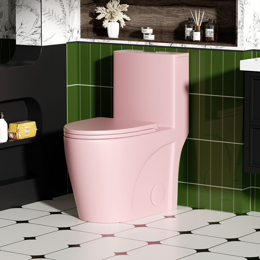 One-Piece Tornado Dual-Flush Toilet with Soft-Close Seat - Gray, Pink or Black