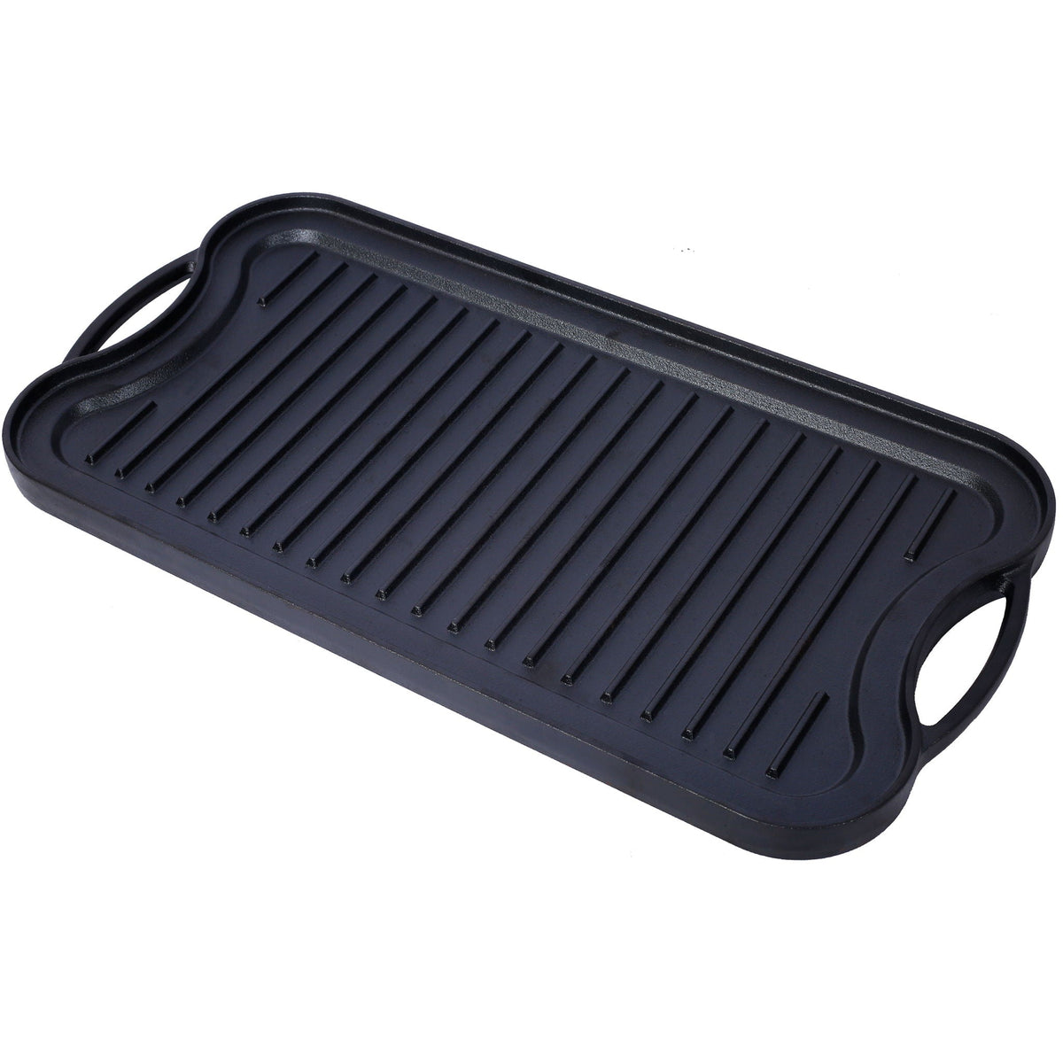 Pre-Seasoned Cast Iron Reversible Rectangular Grill Griddle with Dual-Sided Design - Black