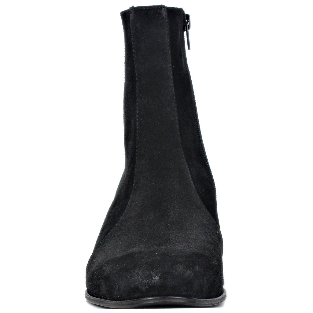 OSSTONE Men Chelsea Ankle Boots Leather Heeled Boots With Side Zipper Cuban Heel Dress Boots Disco Shoes OS-JY051 BLACK SUEDE