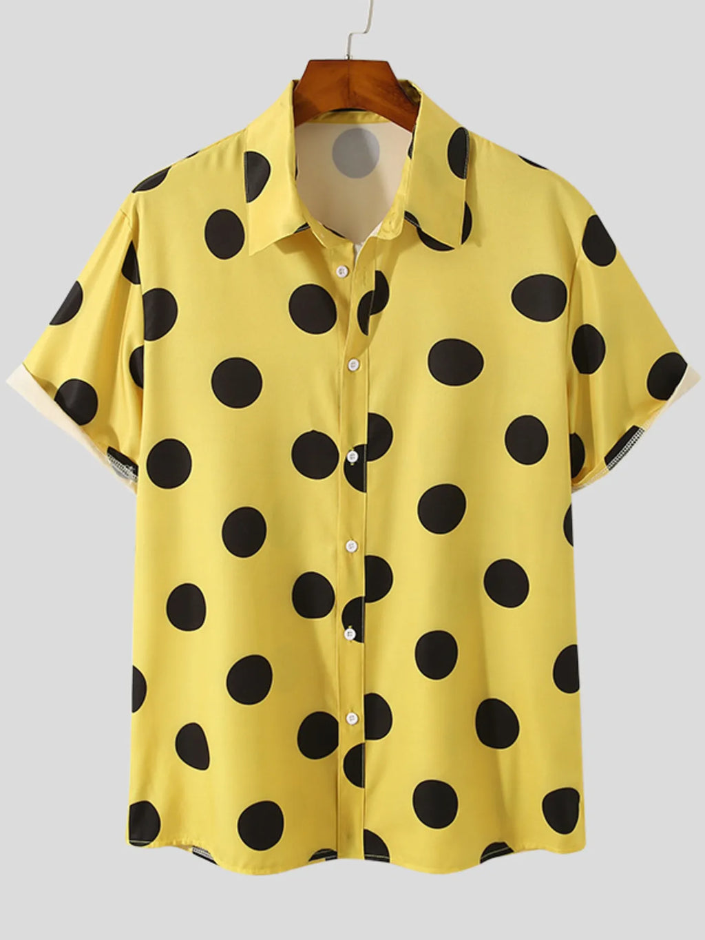 Men's Full Size Polka Dot Short Sleeve Button-Up Shirt