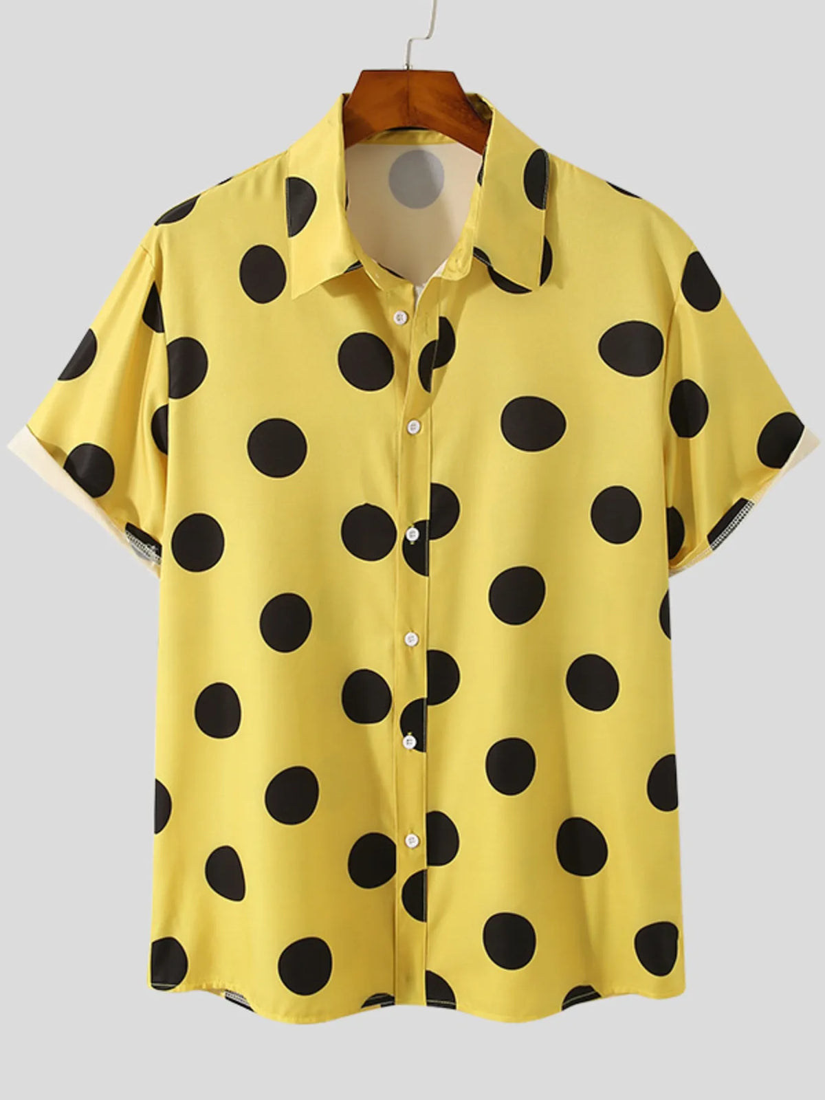 Men's Full Size Polka Dot Short Sleeve Button-Up Shirt