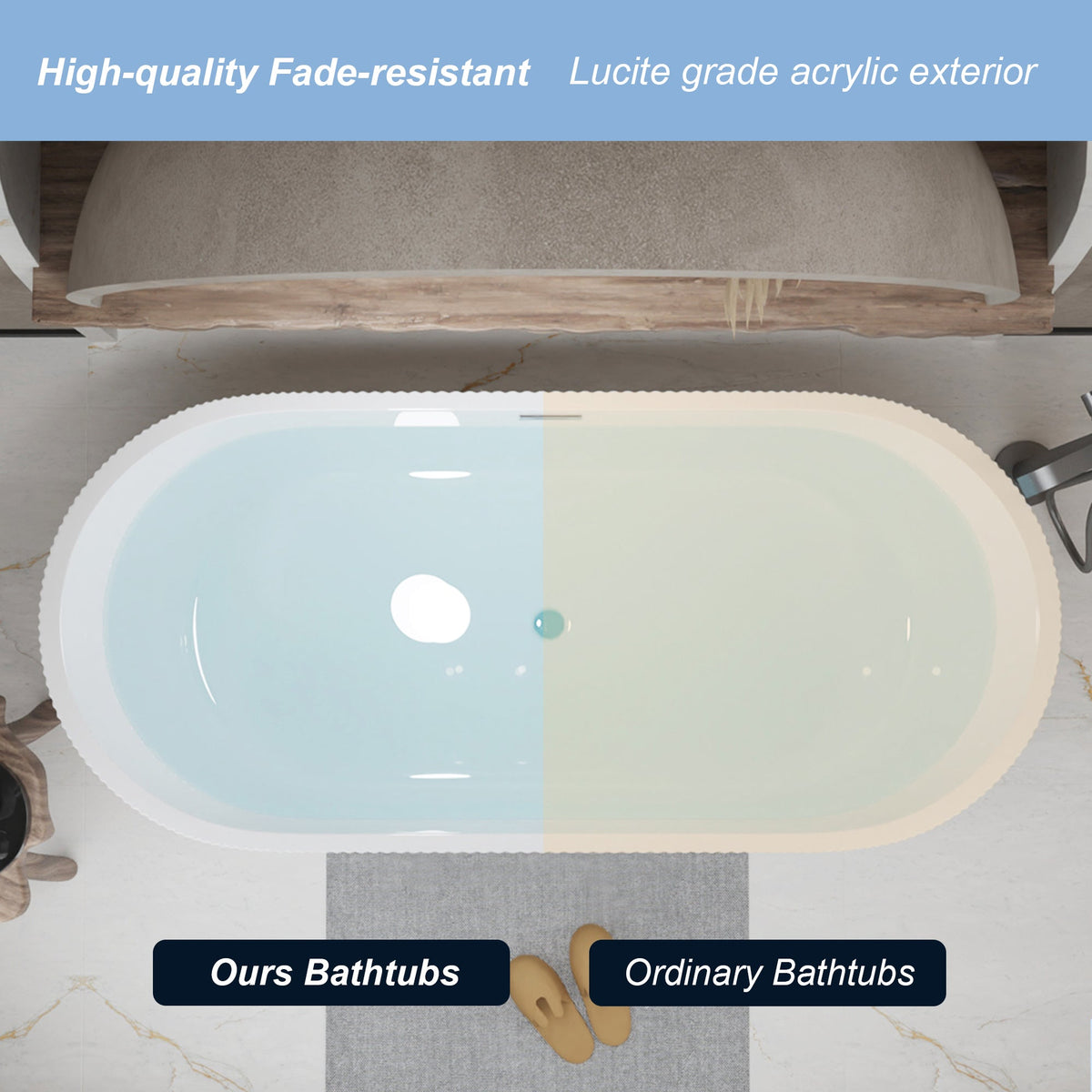 59-Inch Linear Acrylic Freestanding Soaker Bathtub with Ergonomic Design - Black