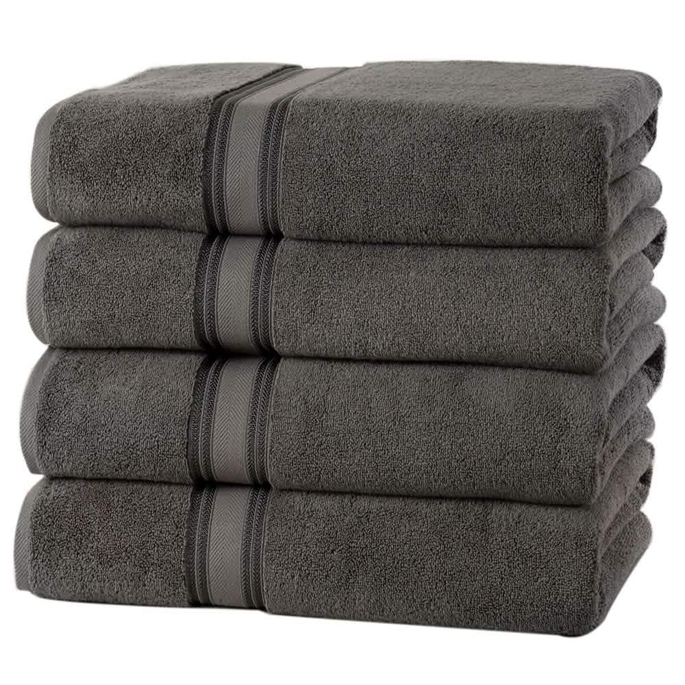 Gray 4-Piece 100% Cotton Bath Towel Set — 28 × 54 Inches