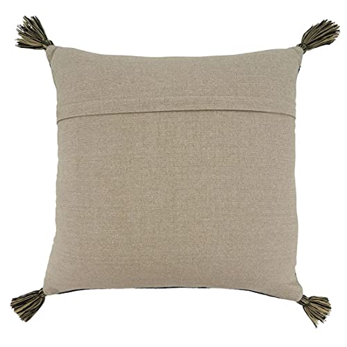 Fennco Styles Hamsa Hand Embroidered Tassel Cotton Decorative Throw Pillow 20" W x 20" L – Black Square Cushion for Home, Couch, Sofa, Bedroom, Office Décor and Special Occasion