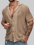Men's Full Size Openwork Button-Down Short Sleeve Shirt