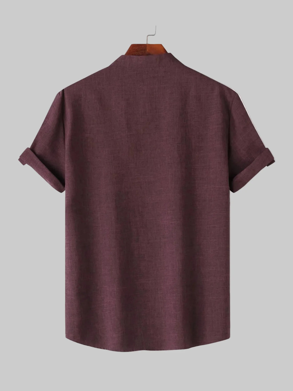Men's Casual Linen-Look Mandarin Collar Short Sleeve Shirt