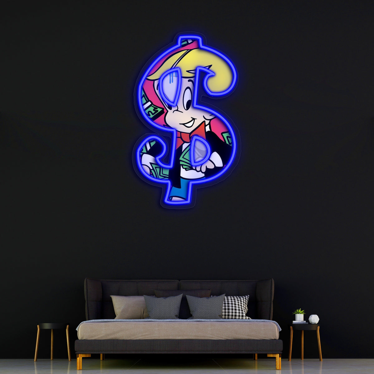 LED Neon Richie Rich Custom Wall Art Sign - Handcrafted Premium Pop Culture Decor