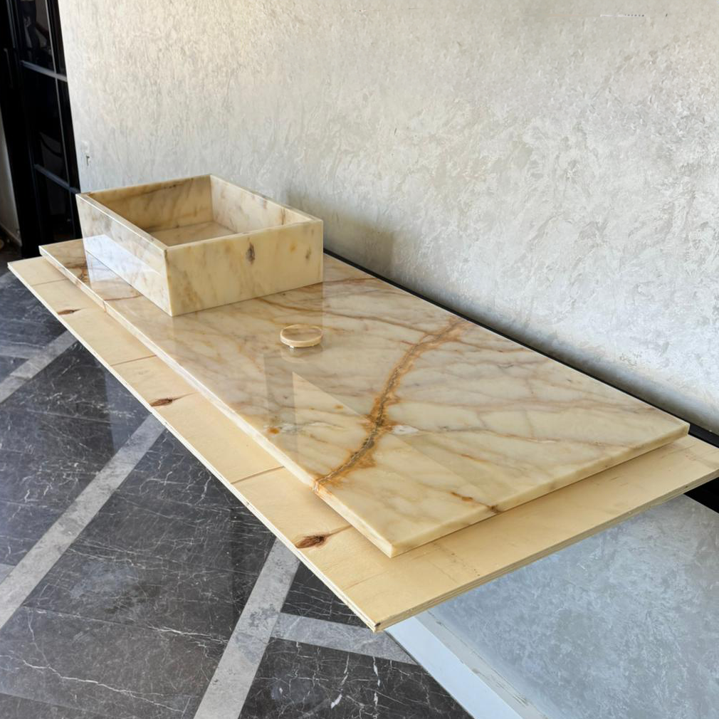 Calacatta Gold Natural Stone Marble Vanity Sink - Handmade Luxury