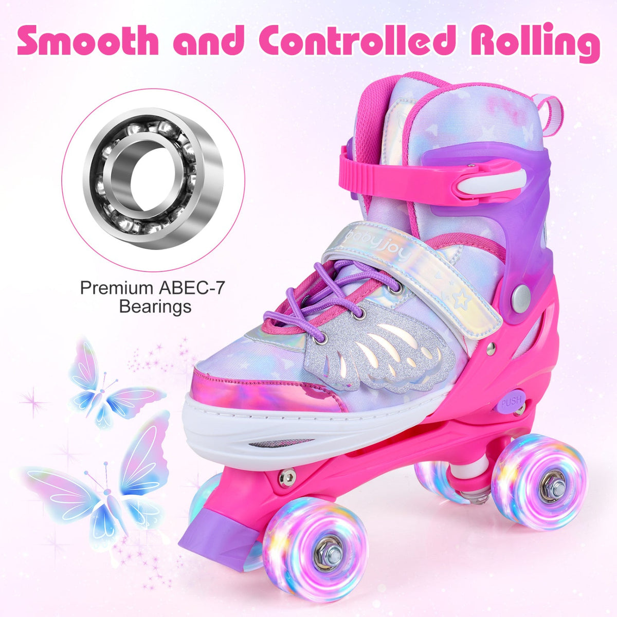 Adjustable Light-Up Quad Roller Skates — Ages 9–14, EU 38–41