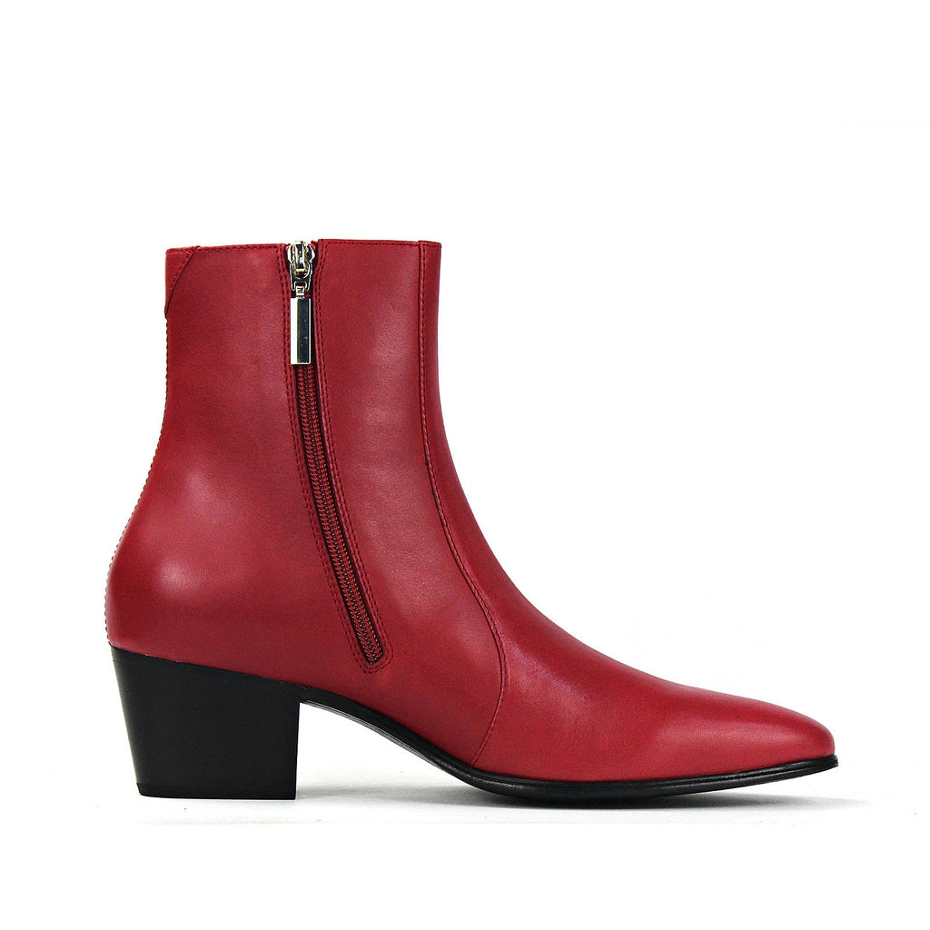 OSSTONE Men Chelsea Ankle Boots Leather Heeled Boots With Side Zipper Cuban Heel Dress Boots Disco Shoes OS-JY051