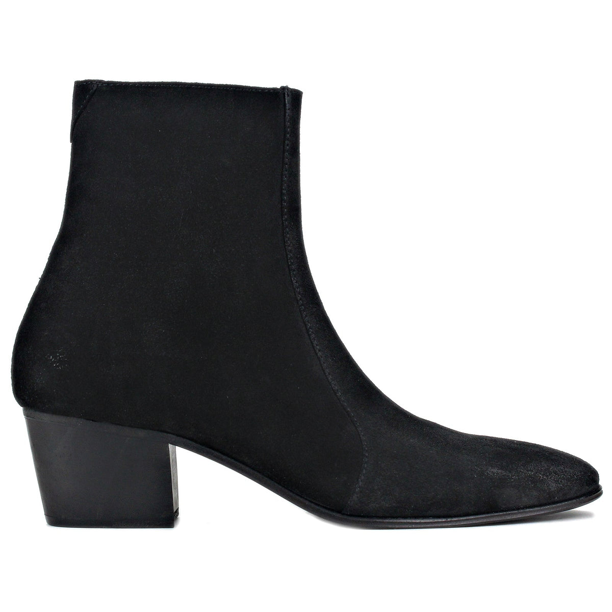 OSSTONE Men Chelsea Ankle Boots Leather Heeled Boots With Side Zipper Cuban Heel Dress Boots Disco Shoes OS-JY051 BLACK SUEDE
