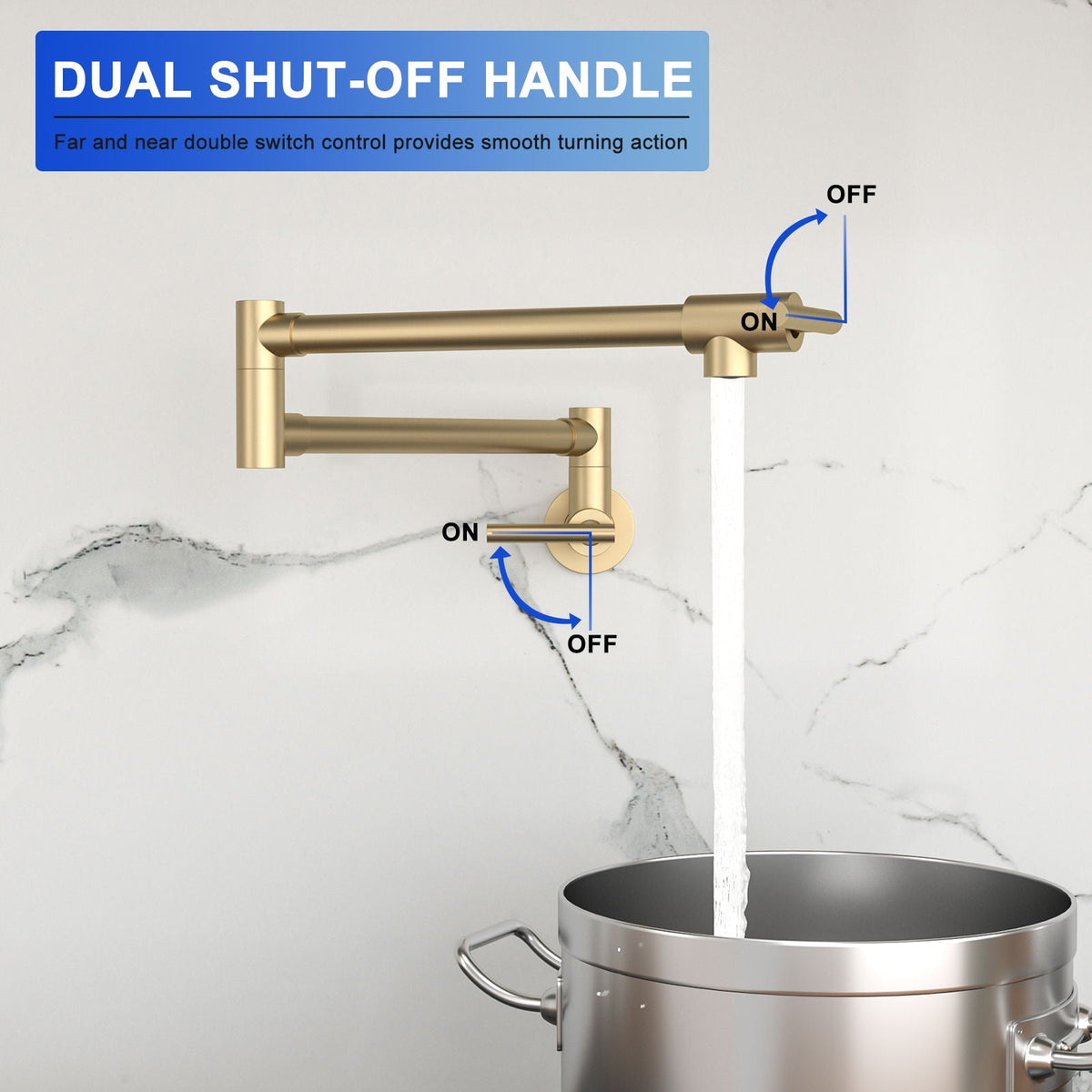 Modern Wall Mount Pot Filler Faucet with Folding Stretchable Spout - Gold or Black