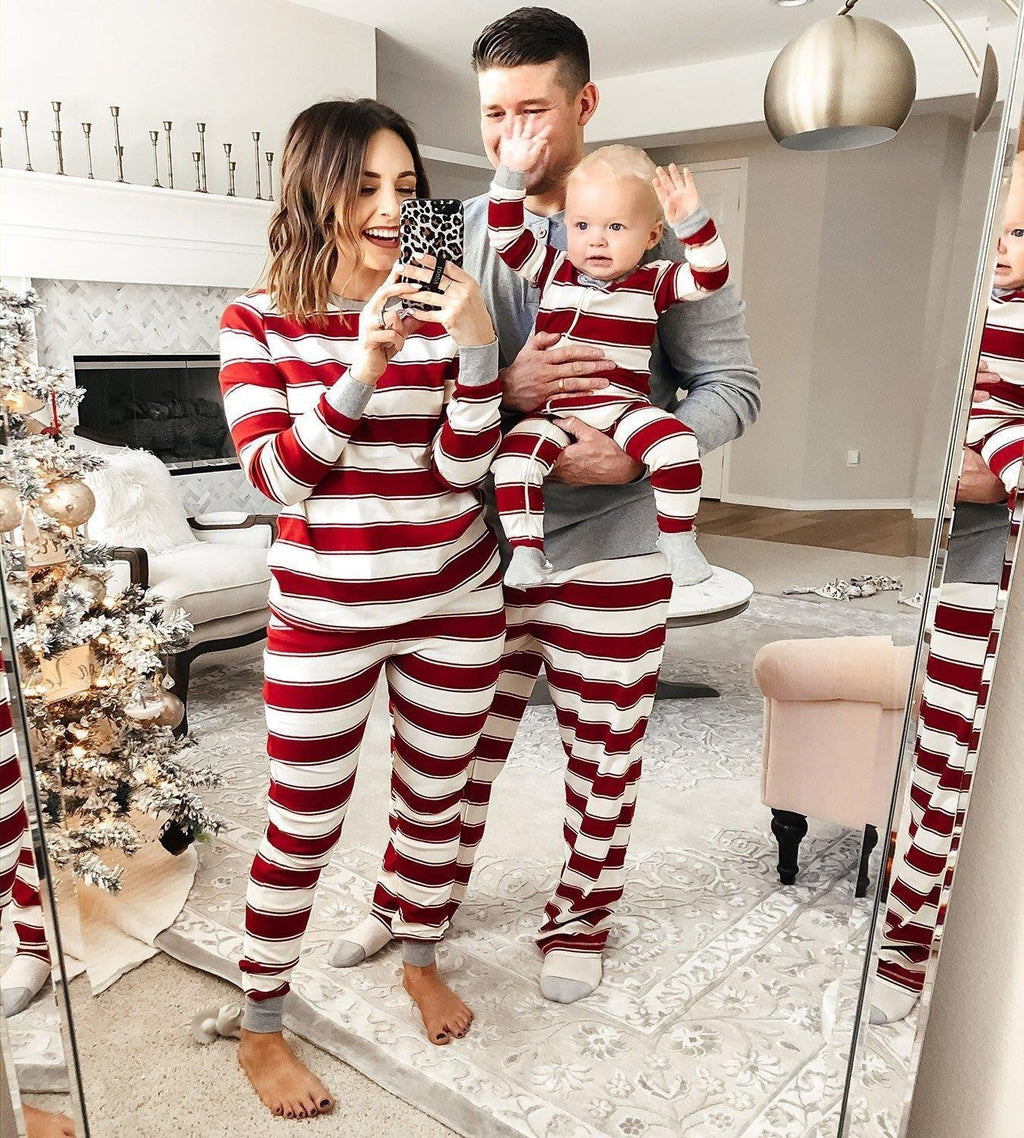 Parent-child Striped Christmas Family Set