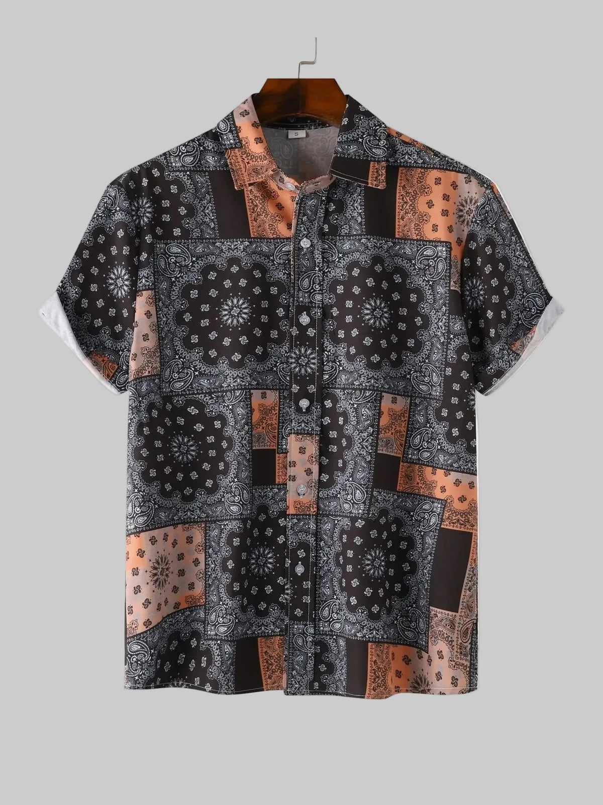 Men's Button Up Printed Short Sleeve Shirt