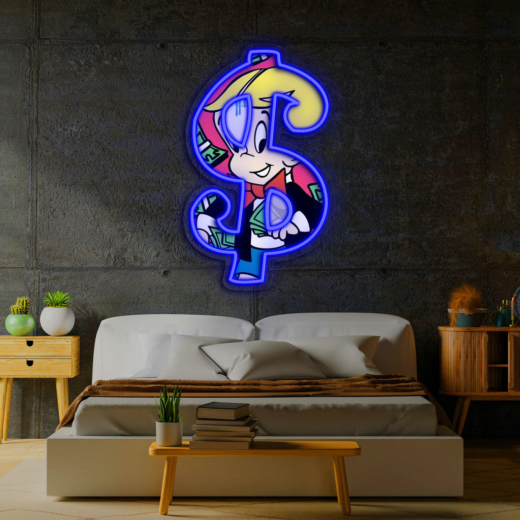 LED Neon Richie Rich Custom Wall Art Sign - Handcrafted Premium Pop Culture Decor