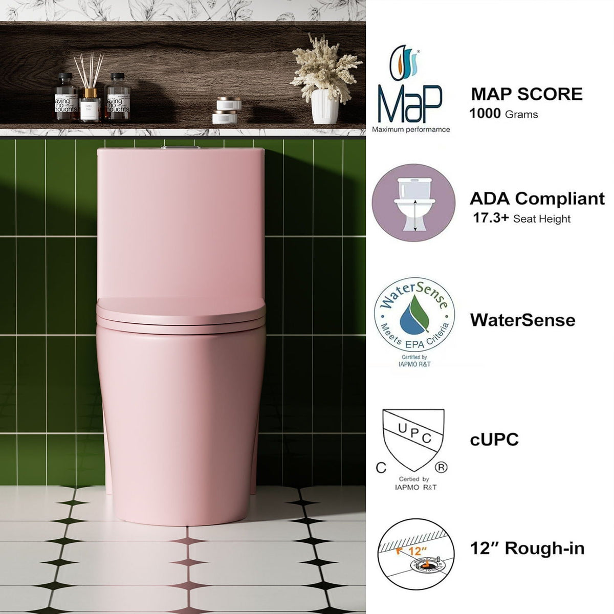 One-Piece Tornado Dual-Flush Toilet with Soft-Close Seat - Gray, Pink or Black