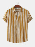 Men's Full Size Striped Short Sleeve Button-Down Shirt