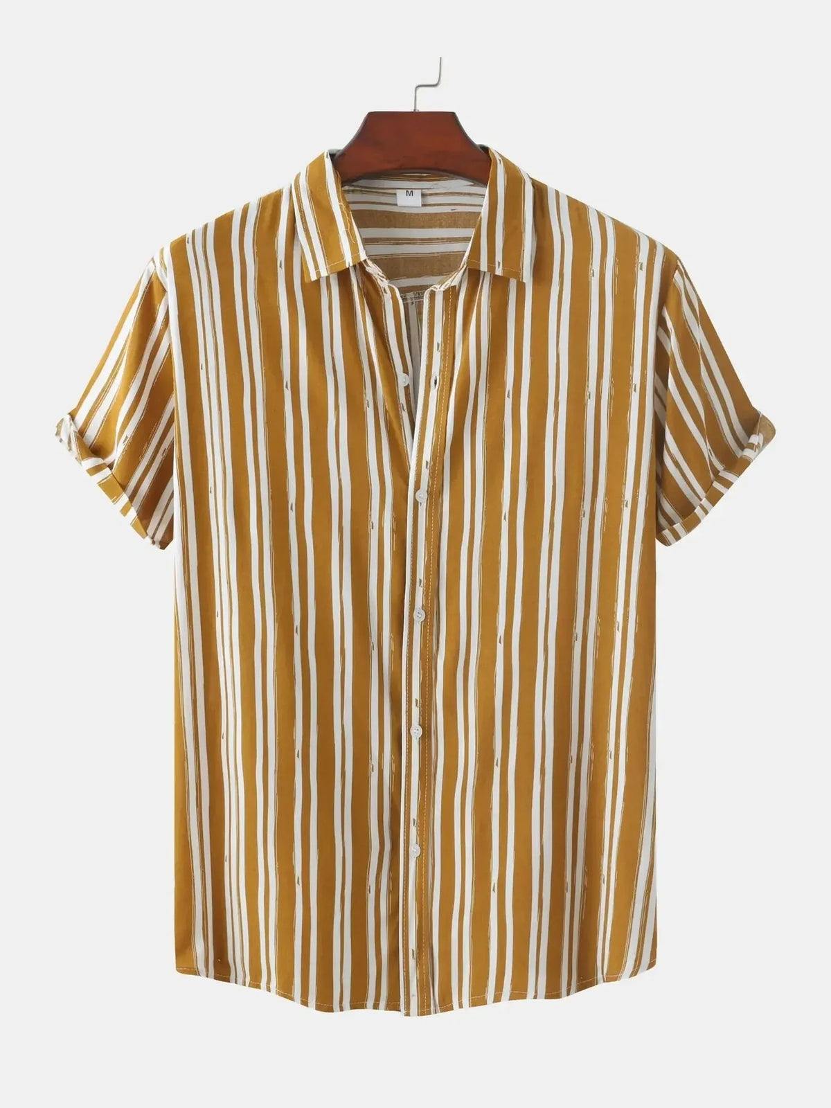 Men's Full Size Striped Short Sleeve Button-Down Shirt