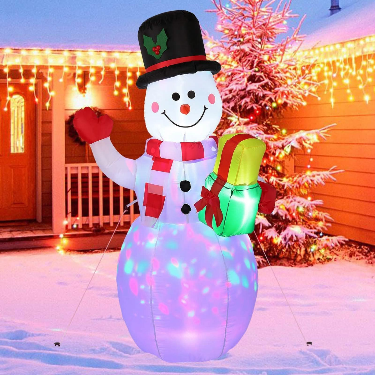 5FT Snowman Inflatable Outdoor Decoration Rotating LED Lights