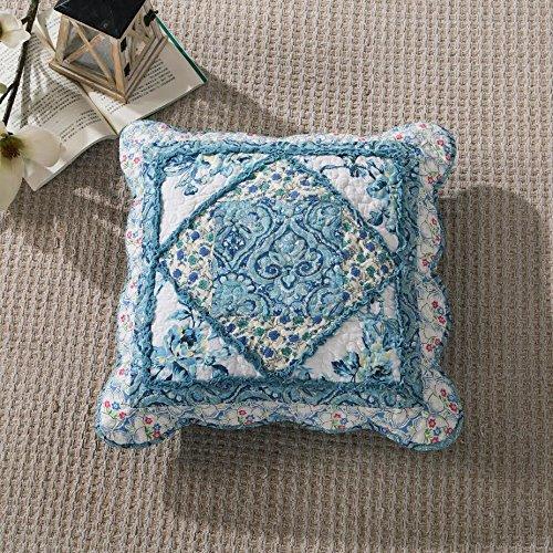 Tache Cotton Patchwork White Blue Floral Scalloped Petal Dance Cushion Covers / Euro Sham (JHW-646)