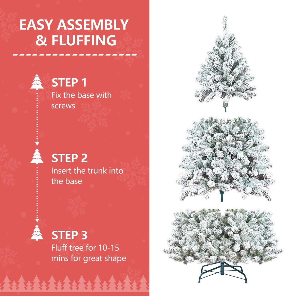 4FT Flocked Christmas Tree with Pine Cones and Snowy PVC Design