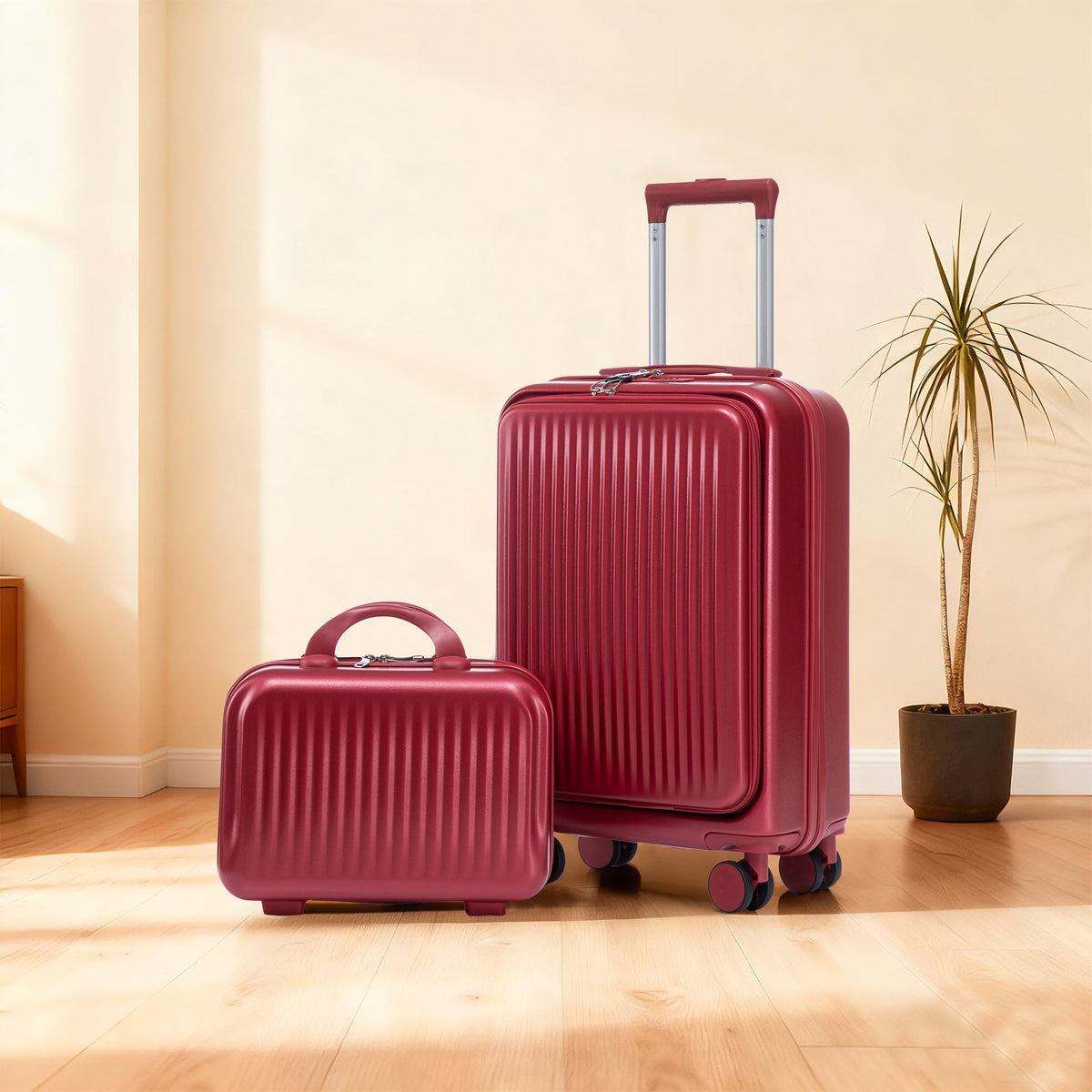 14'/20' 2 pcs ABS Spinner Wheel Luggage Set with Combination Lock and Front Opening Design