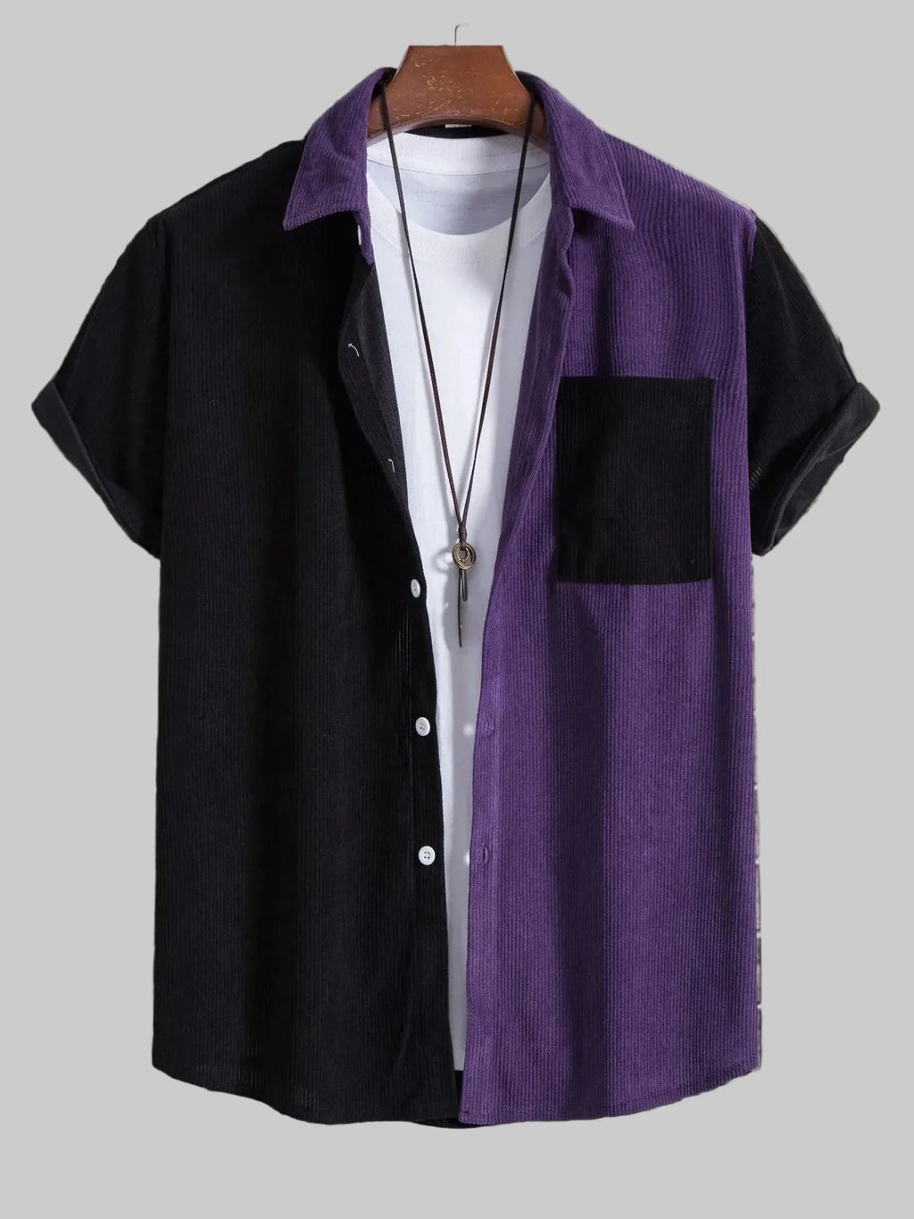 Men's Full Size Classic Color Block Short Sleeve Shirt