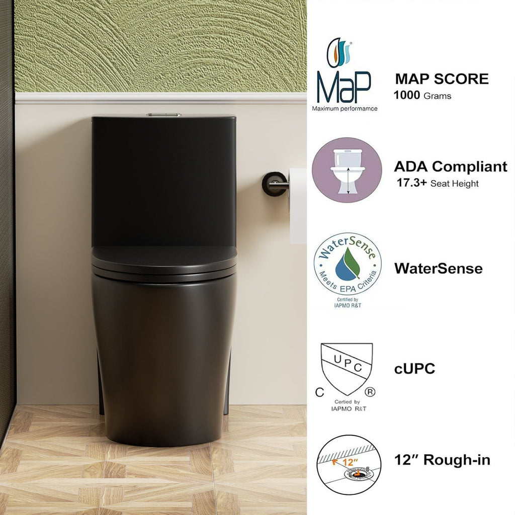 One-Piece Tornado Dual-Flush Toilet with Soft-Close Seat - Gray, Pink or Black