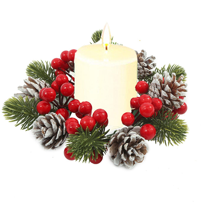 Christmas wreath desktop home decoration simulation pine cone ornament Christmas flower candle holder