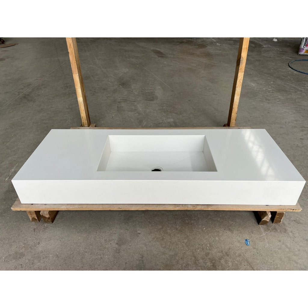 Pure White Quartz Kitchen Sink Handcrafted Engineered Stone Durable Bath Fixture